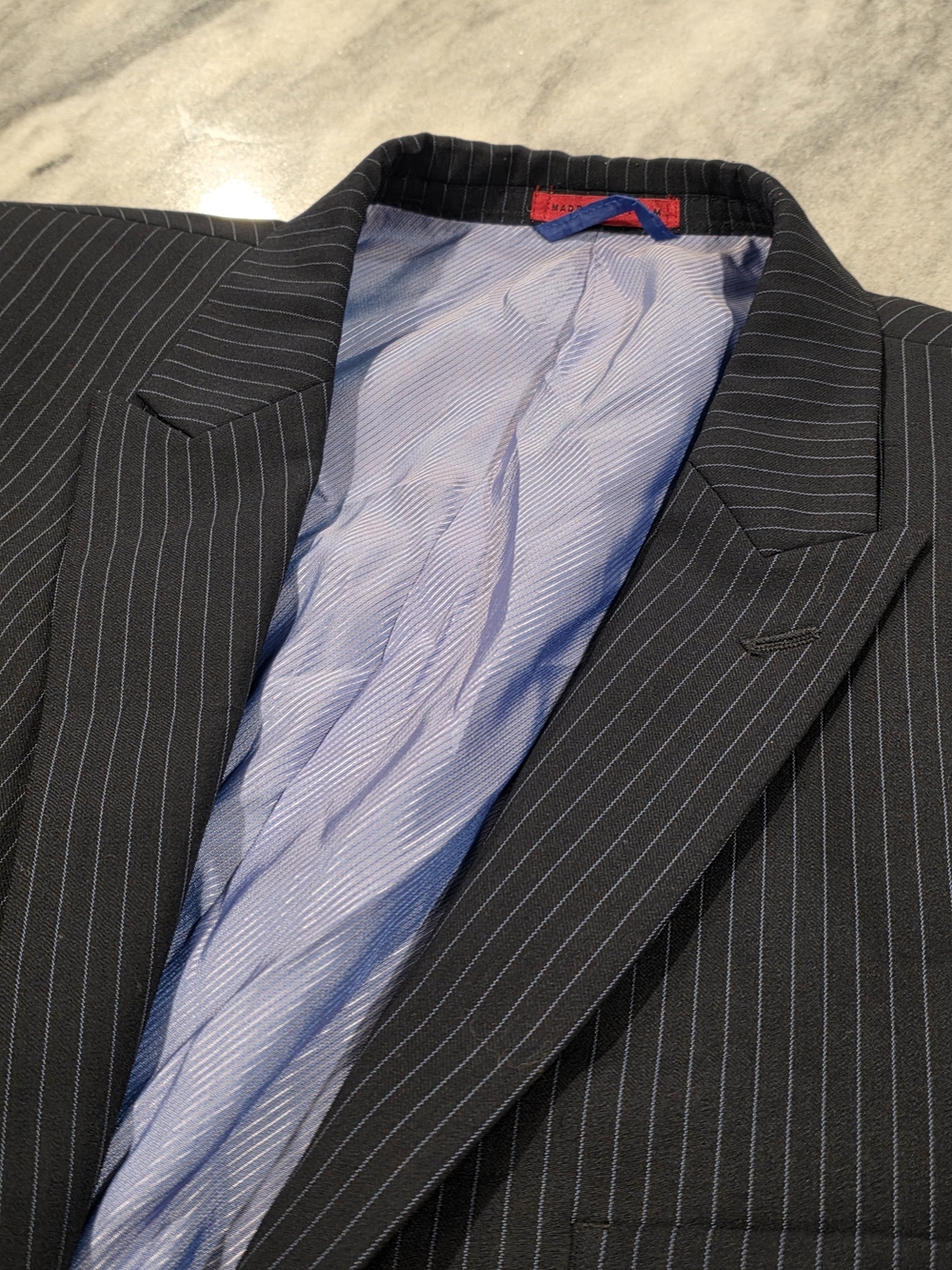 44R Men's Alfani Slim Fit Blazer Black Pinstripe Wool Blend Flex Sport Coat